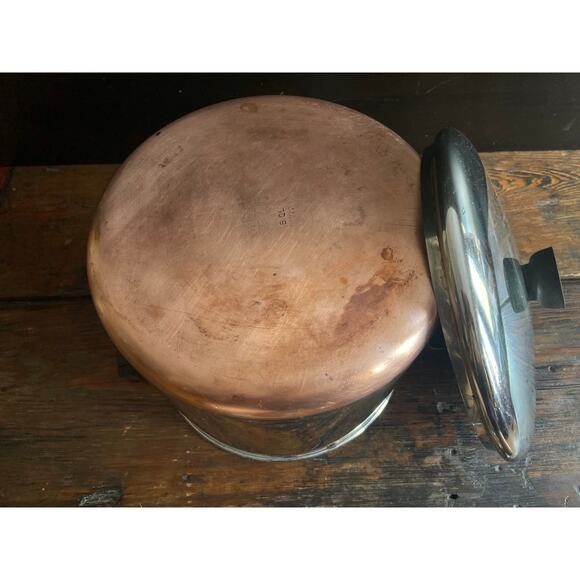 Vintage REVERE WARE 8qt Copper Clad Stock Pot w/Lid - Picture 8 of 12
